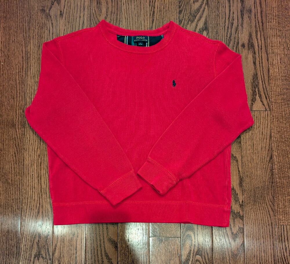 Polo Ralph Lauren Boys Tops, Red Crewneck Pullover Fleece Sweatshirt, Sz L